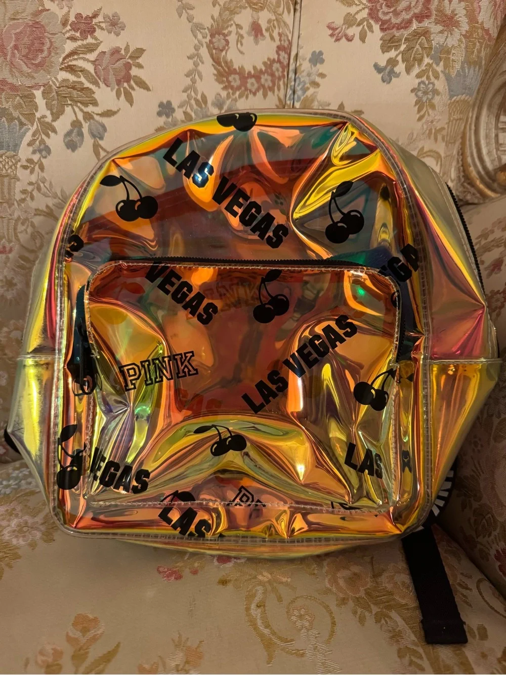 Victoria's Secret PINK Clear Iridescent transparent Backpack gold LAS VEGAS